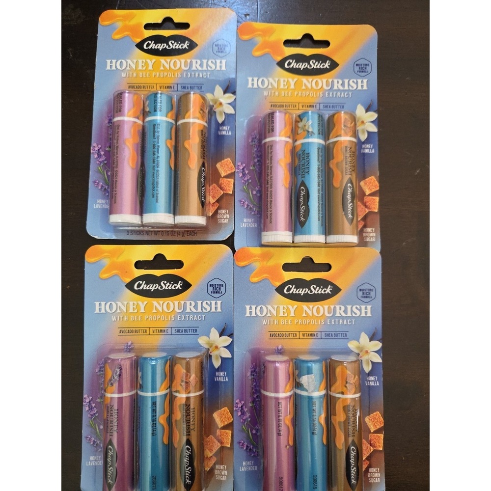 ChapStick Moisturizing Honey Lip Balm Variety Pack, 0.15 oz, 4 Pack Lot Of 3